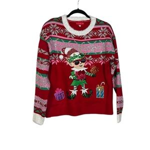Blizzard Bay Womens Christmas Elf Sweater Snowflakes Red Silver Green Size Small